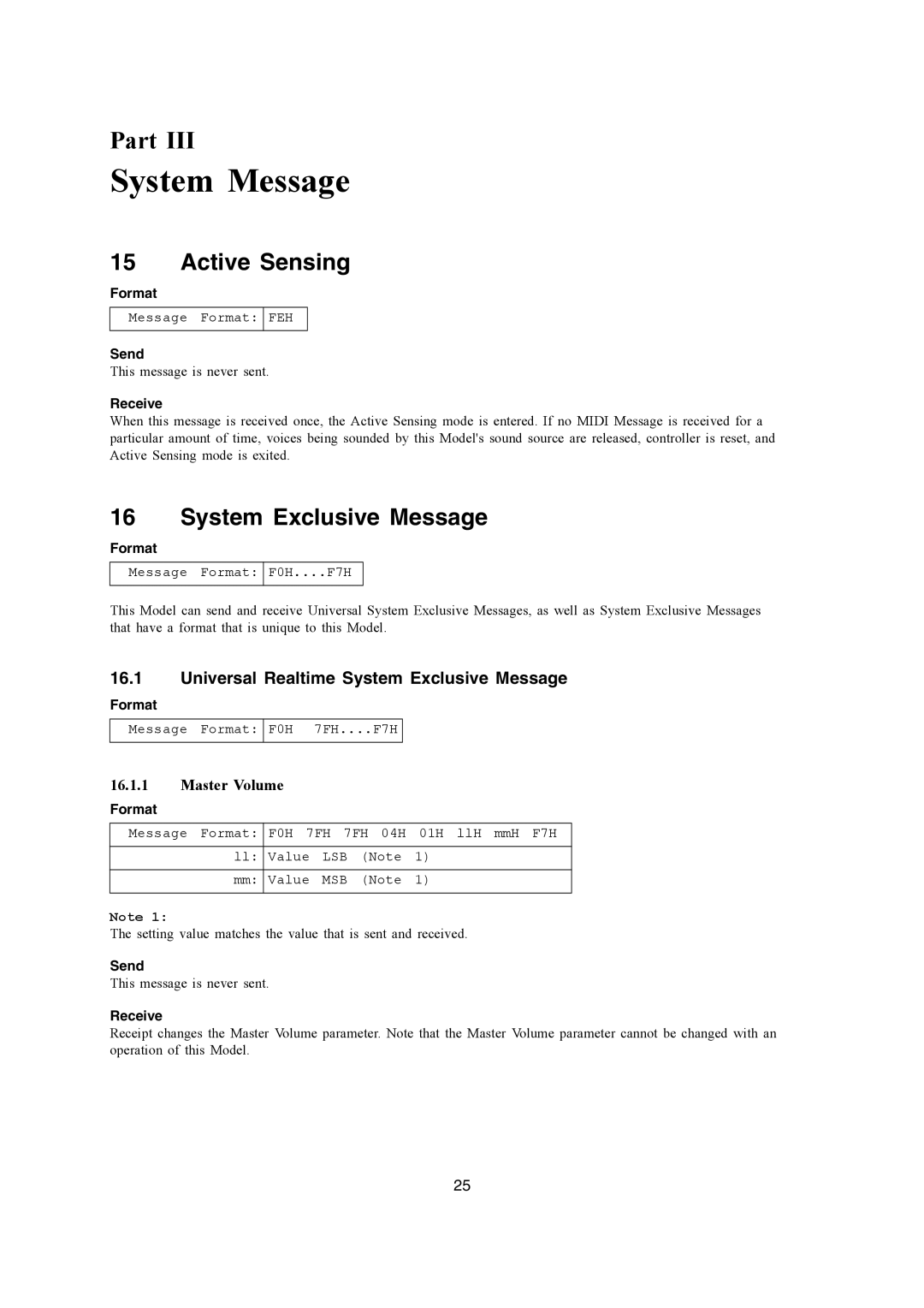 Casio CTK-900, WK-3200 manual System Message, Active Sensing, Universal Realtime System Exclusive Message, Master Volume 