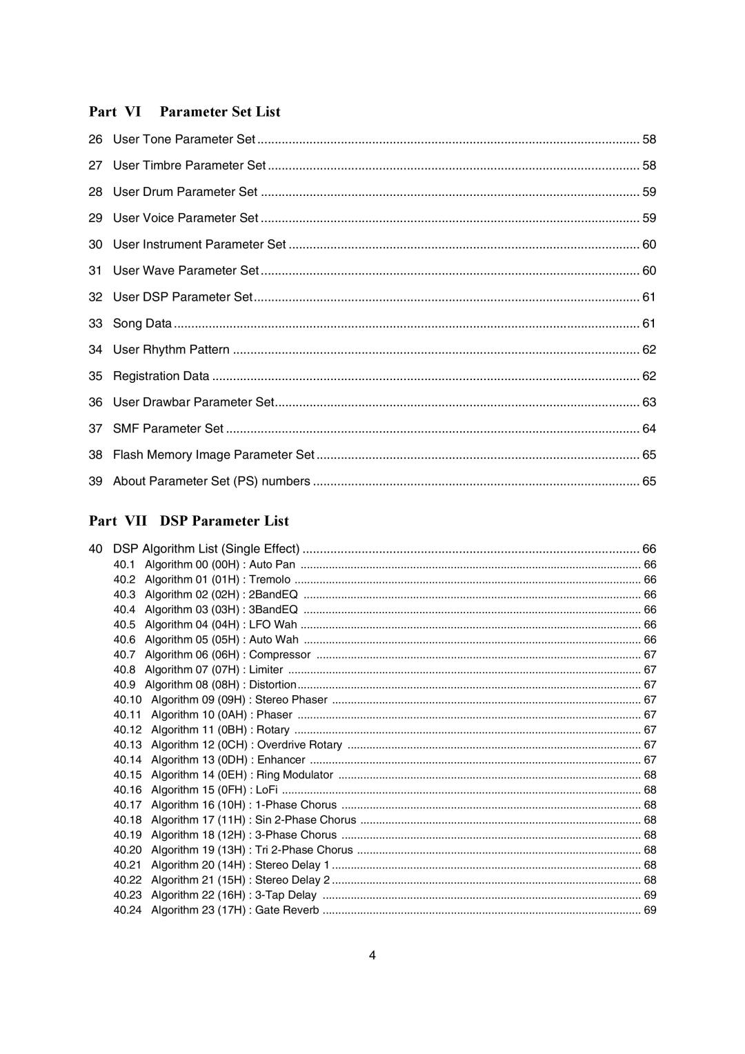 Casio CTK-900, WK-3200, WK-3700 manual Part Parameter Set List 