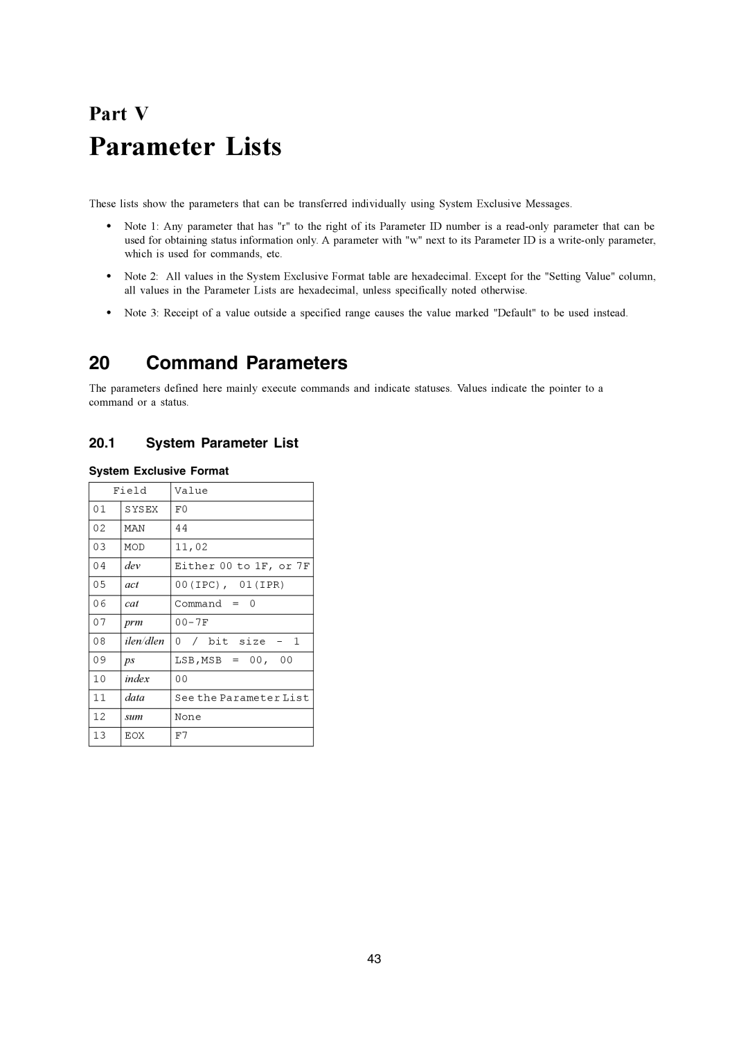 Casio CTK-900, WK-3200, WK-3700 manual Parameter Lists, Command Parameters, System Parameter List, System Exclusive Format 