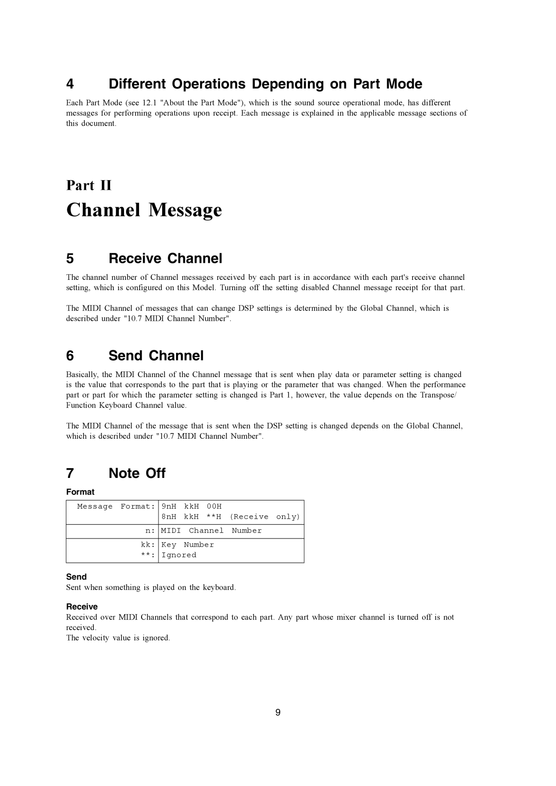 Casio WK-3200, CTK-900, WK-3700 Channel Message, Different Operations Depending on Part Mode, Receive Channel, Send Channel 