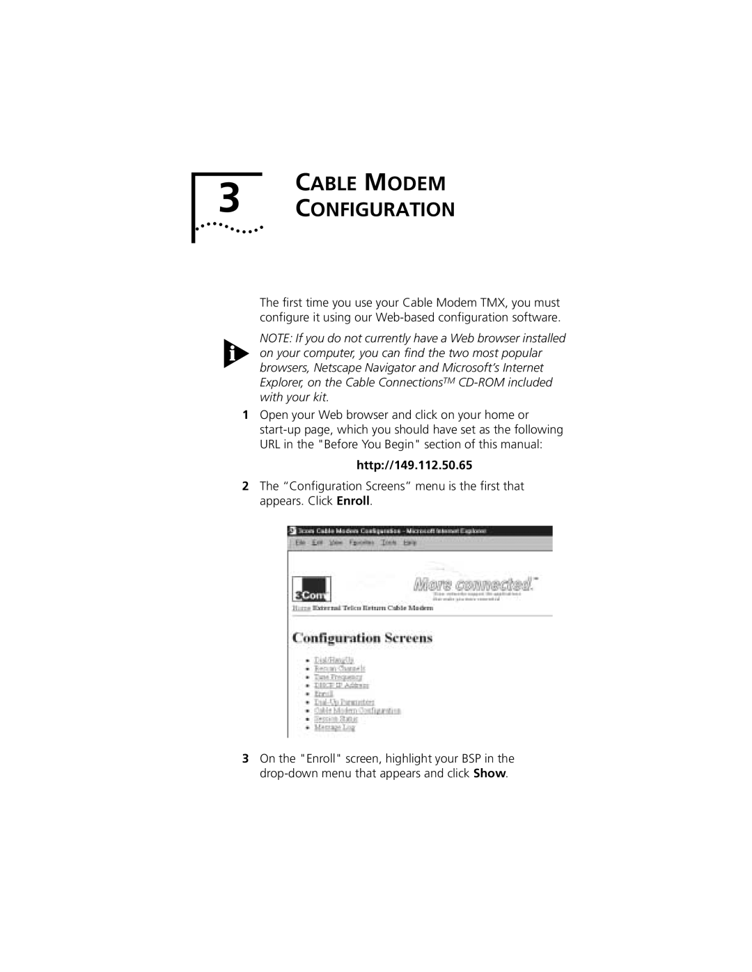 Castelle 10031161 manual Cable Modem Configuration 