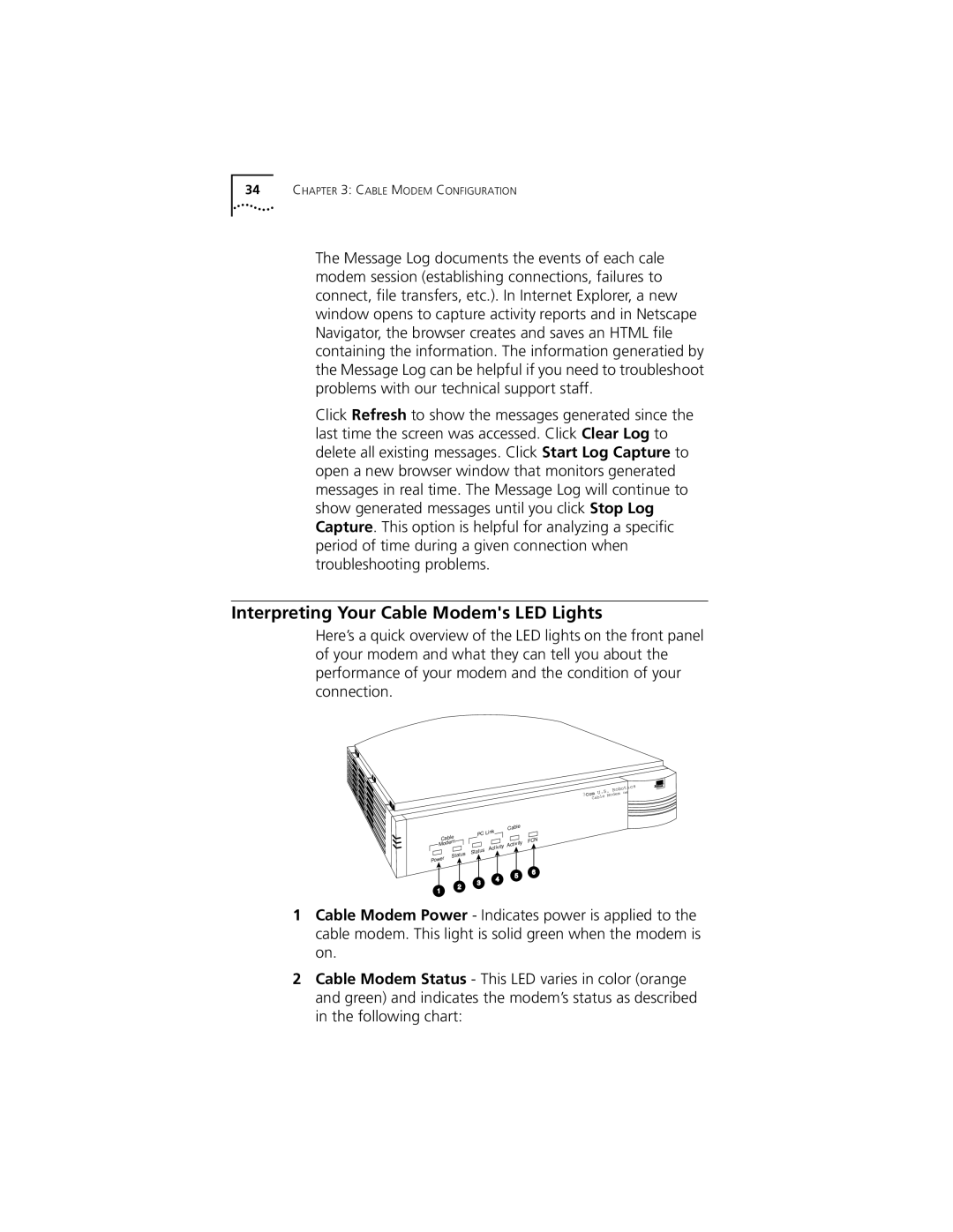 Castelle 10031161 manual Interpreting Your Cable Modems LED Lights 