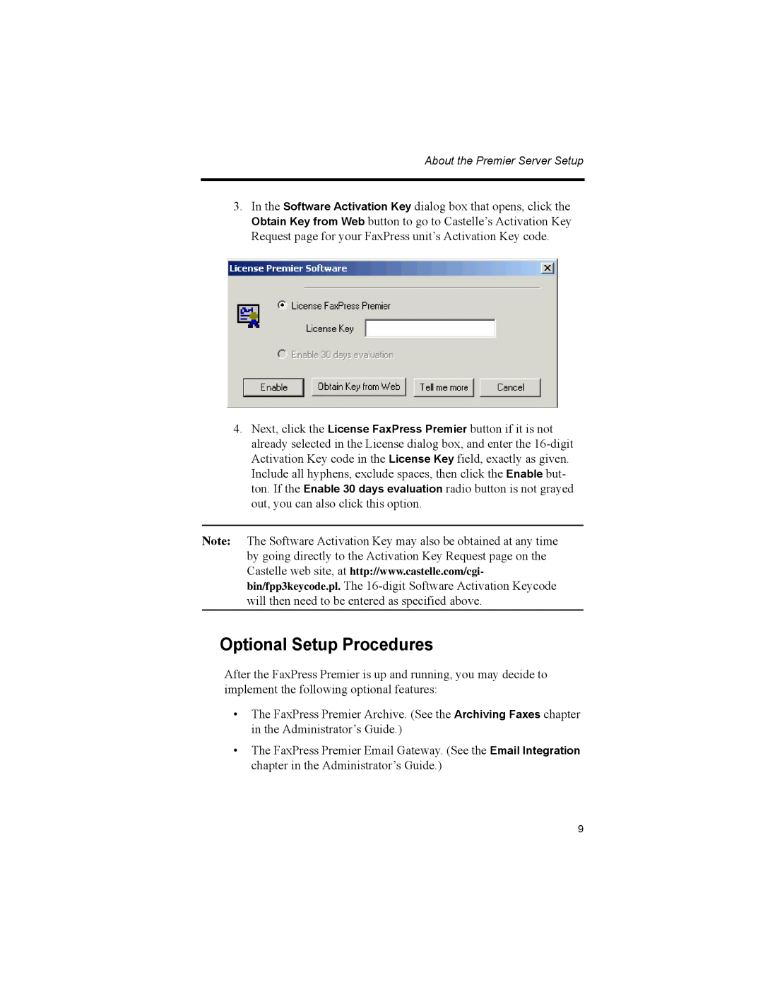 Castelle 61-1260-001A manual Optional Setup Procedures 