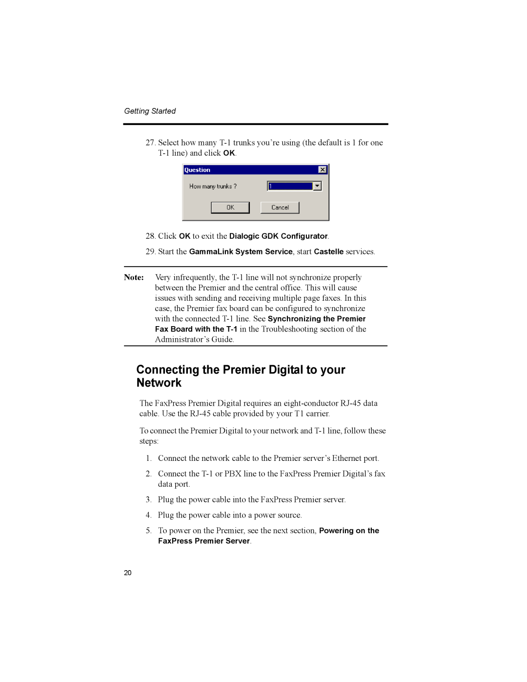 Castelle 61-1260-001A manual Connecting the Premier Digital to your Network 