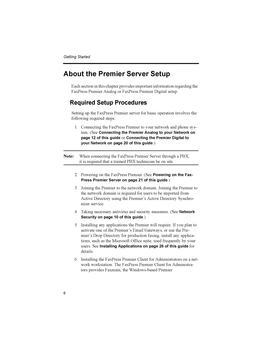 Castelle 61-1260-001A manual About the Premier Server Setup, Required Setup Procedures 
