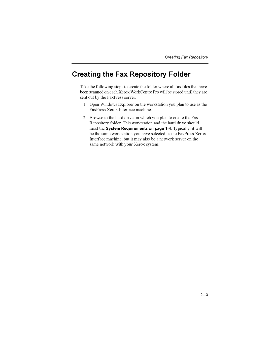 Castelle 61-1273-001 manual Creating the Fax Repository Folder 