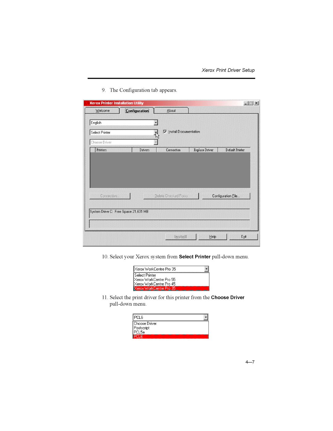 Castelle 61-1273-001 manual Xerox Print Driver Setup 