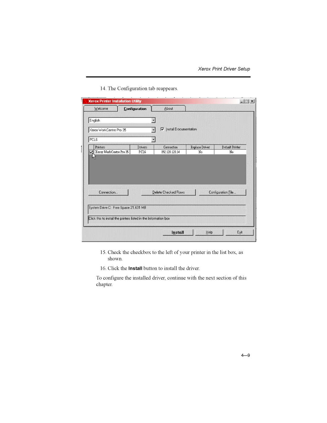 Castelle 61-1273-001 manual Xerox Print Driver Setup 