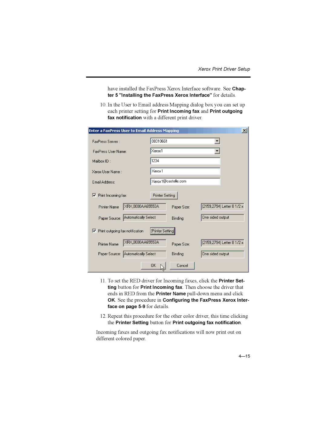 Castelle 61-1273-001 manual Xerox Print Driver Setup 