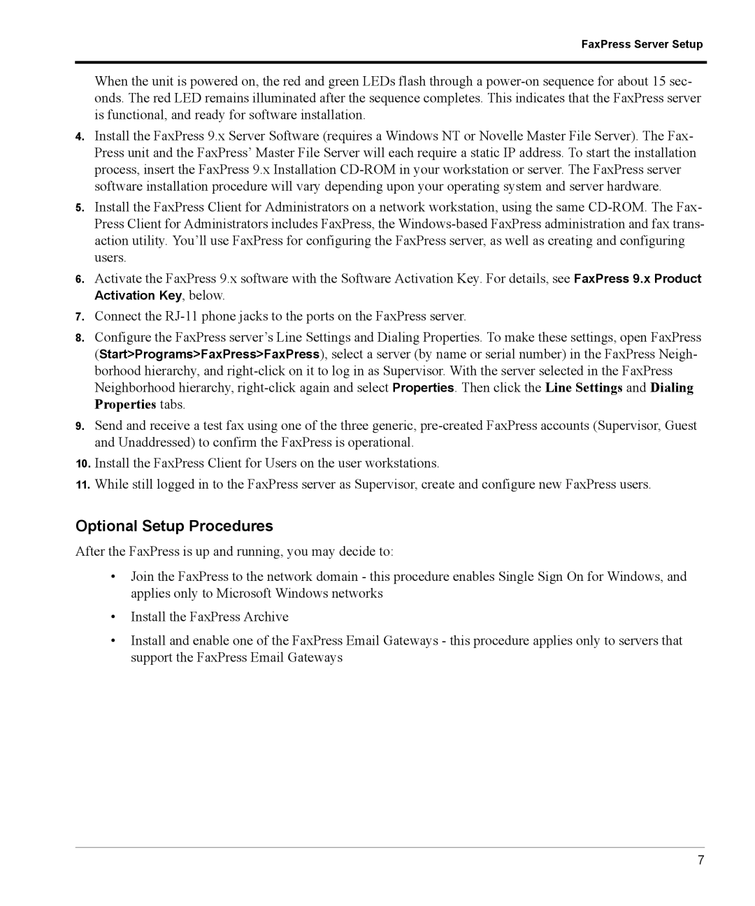 Castelle FaxPress manual Optional Setup Procedures 