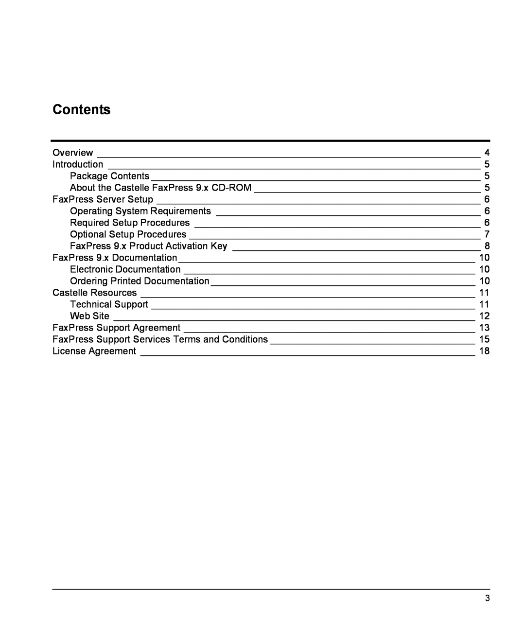 Castelle FaxPress manual Contents 
