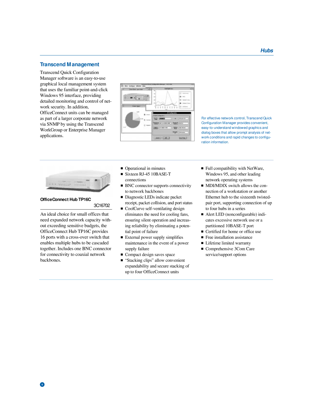 Castelle Office Connect warranty Transcend Management, OfficeConnect Hub TP16C, 3C16702 