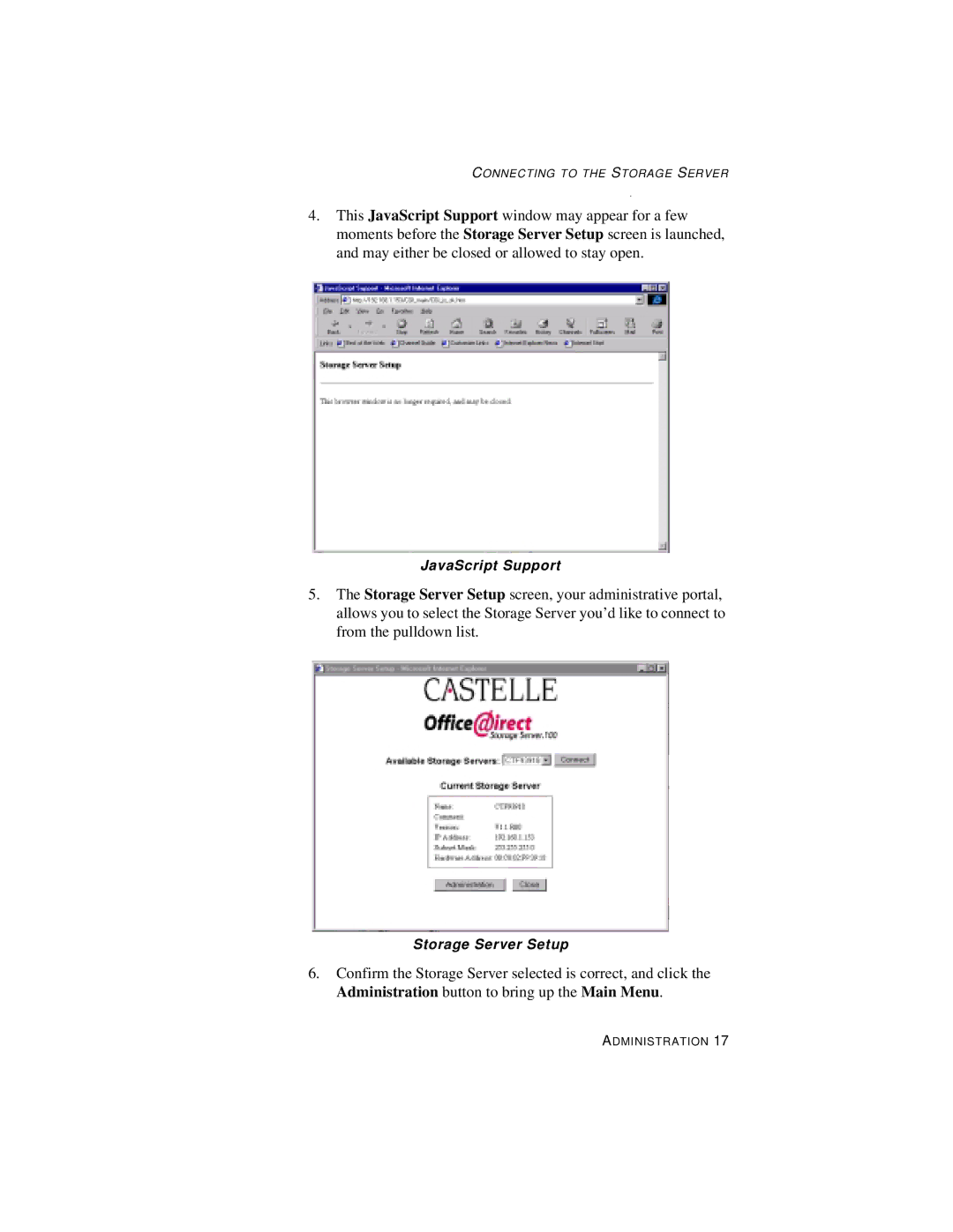 Castelle OfficeDirect Storage Server manual JavaScript Support 