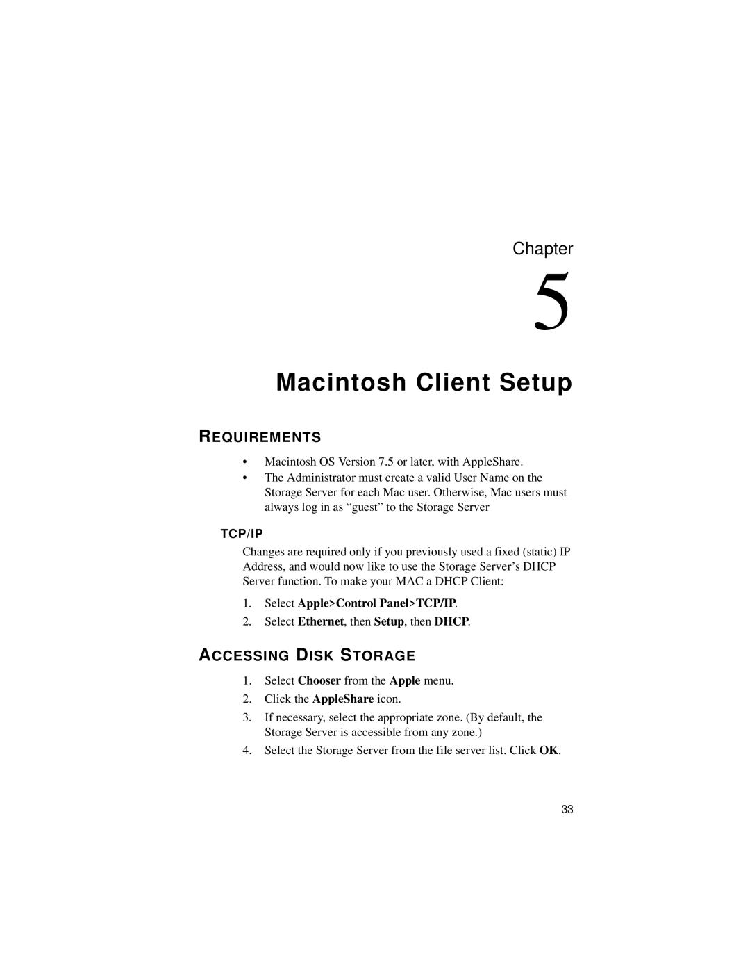 Castelle OfficeDirect Storage Server manual Macintosh Client Setup, Accessing Disk Storage, Select AppleControl PanelTCP/IP 