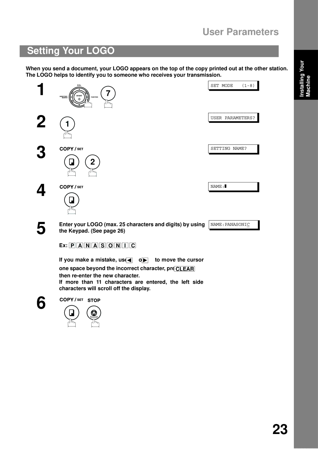 Castelle UF-490 appendix User Parameters, Setting Your Logo 