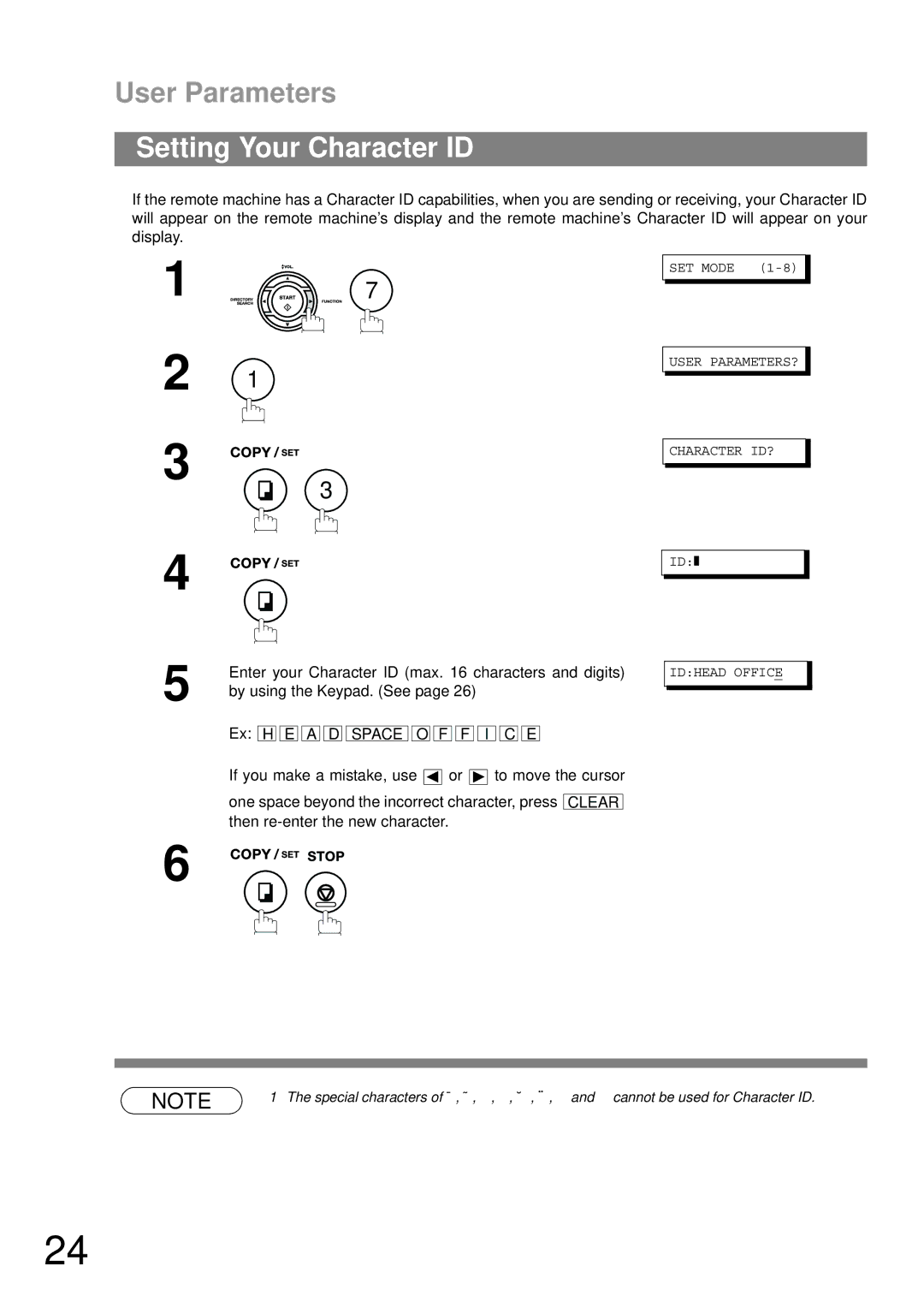 Castelle UF-490 appendix Setting Your Character ID 