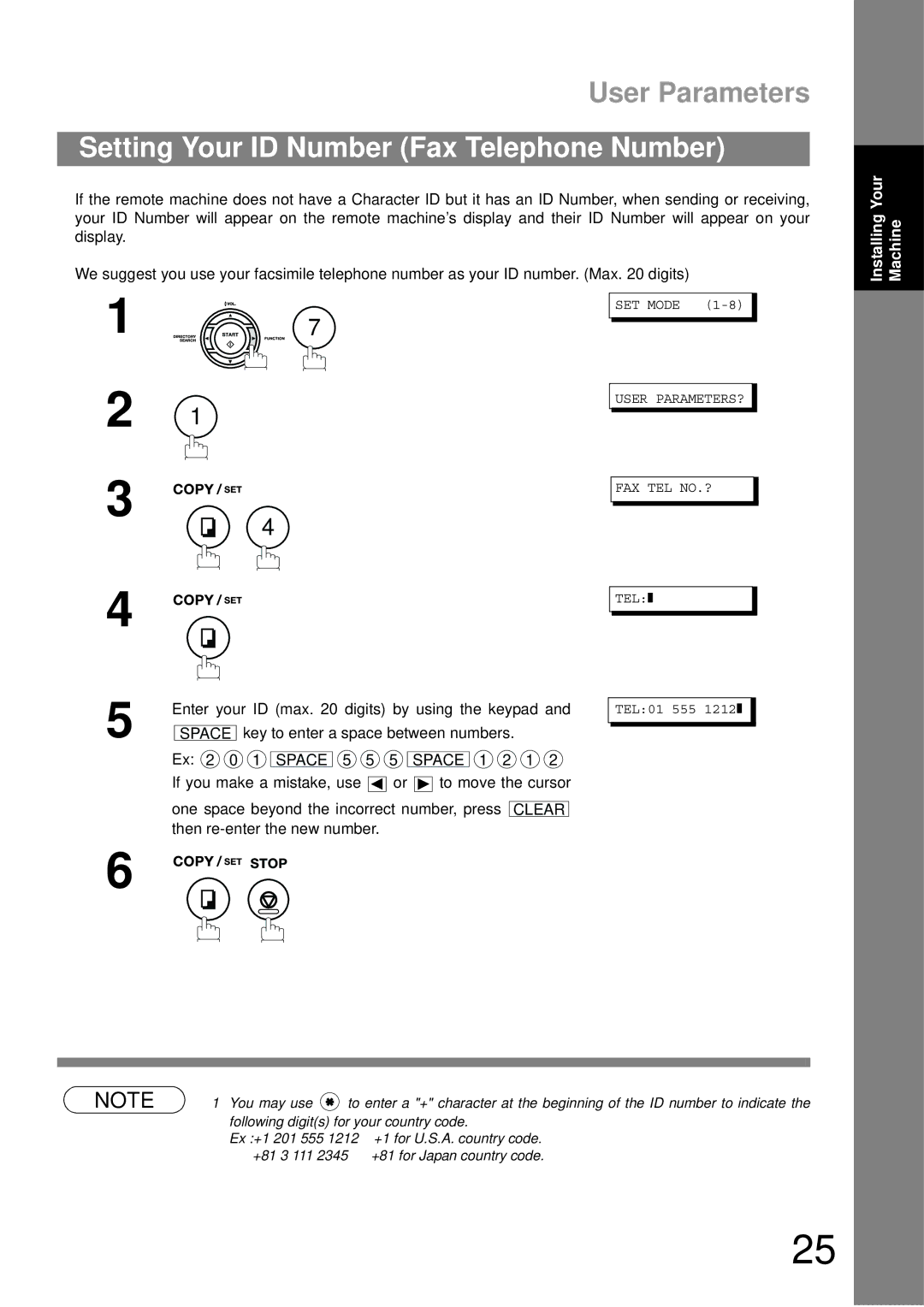 Castelle UF-490 appendix Setting Your ID Number Fax Telephone Number 