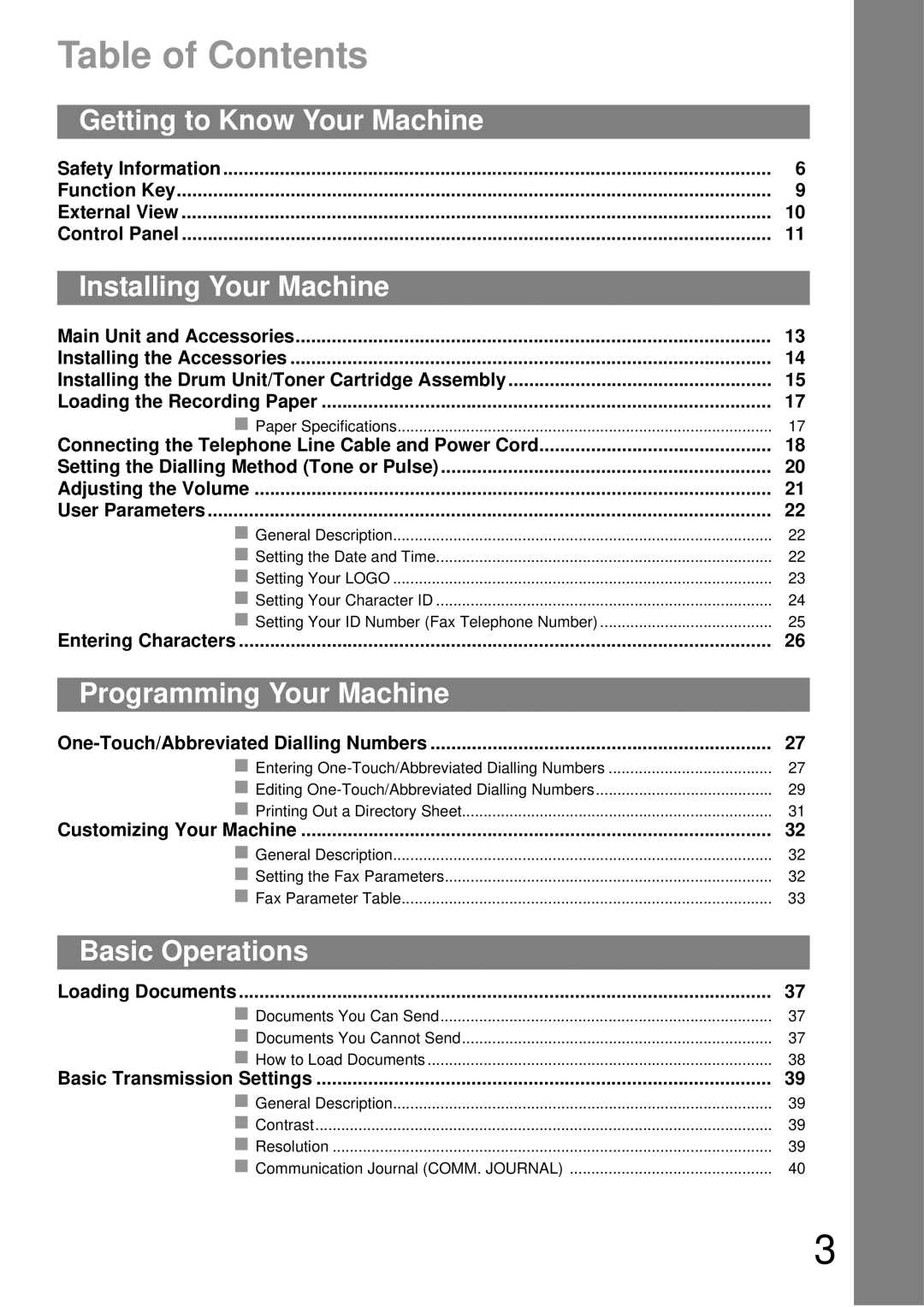 Castelle UF-490 appendix Table of Contents 