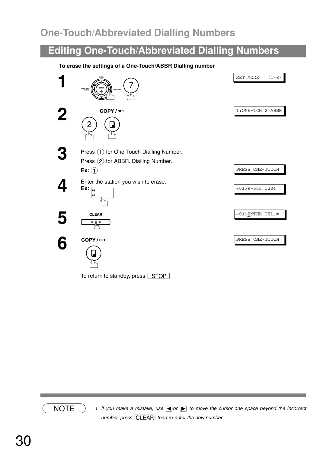 Castelle UF-490 appendix To erase the settings of a One-Touch/ABBR Dialling number, To return to standby, press 