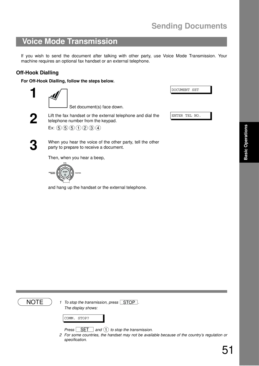 Castelle UF-490 appendix Voice Mode Transmission, For Off-Hook Dialling, follow the steps below 