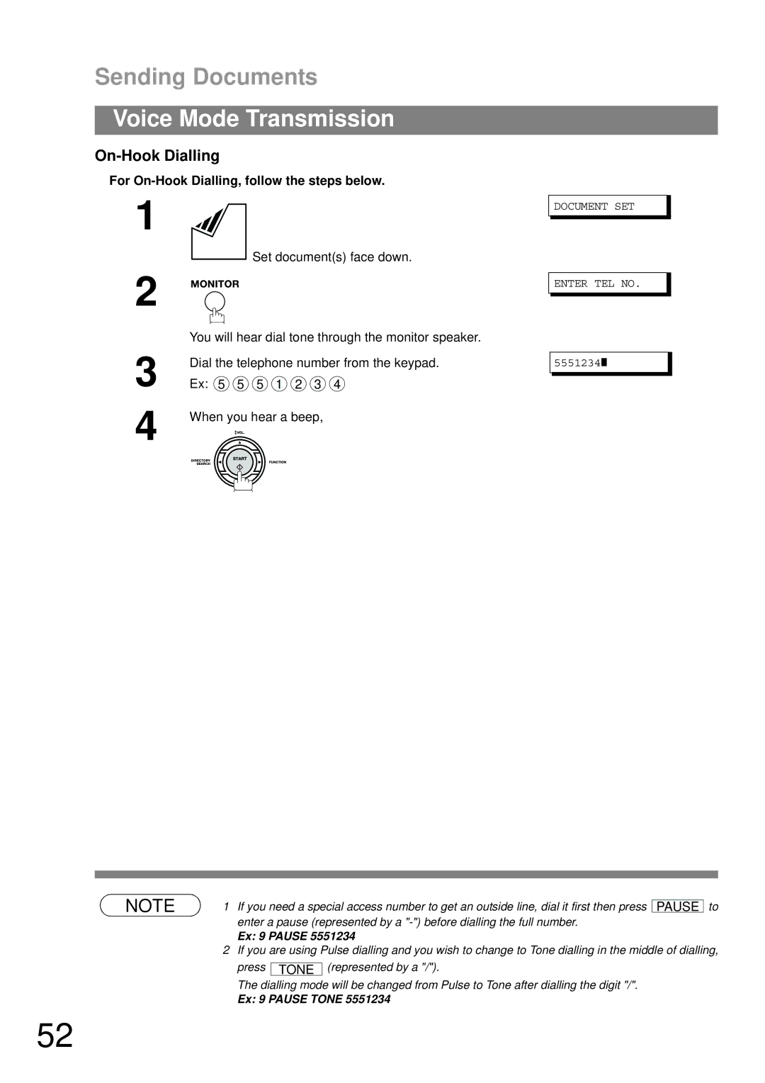 Castelle UF-490 appendix For On-Hook Dialling, follow the steps below 