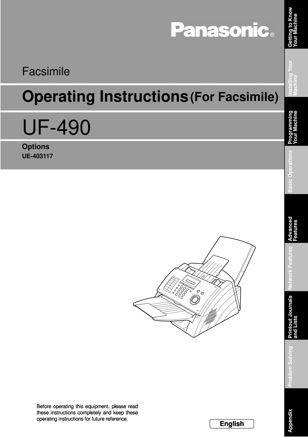 Castelle UF-490 appendix Operating Instructions For Facsimile, Options, English 