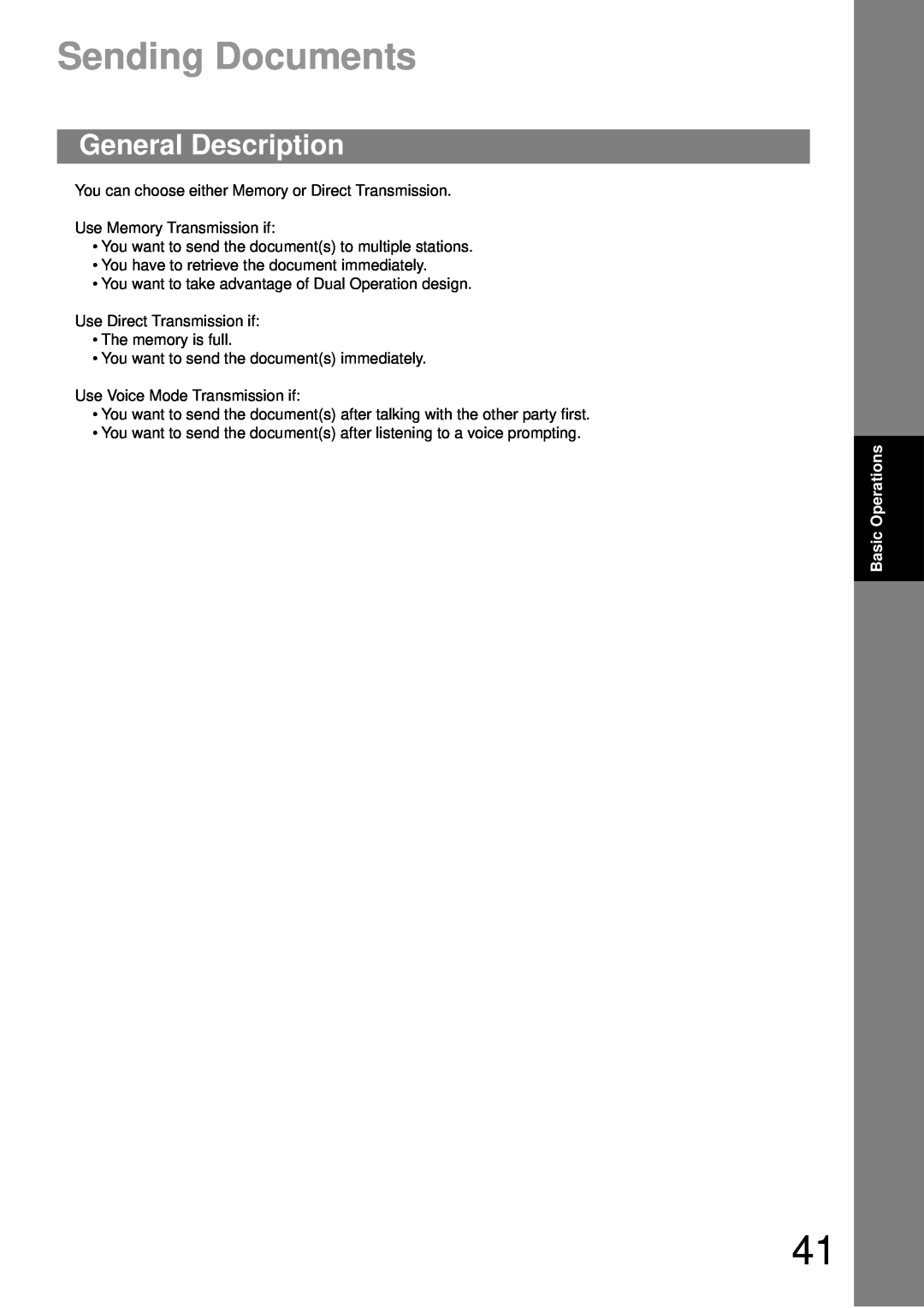 Castelle UF-490 appendix Sending Documents, General Description 