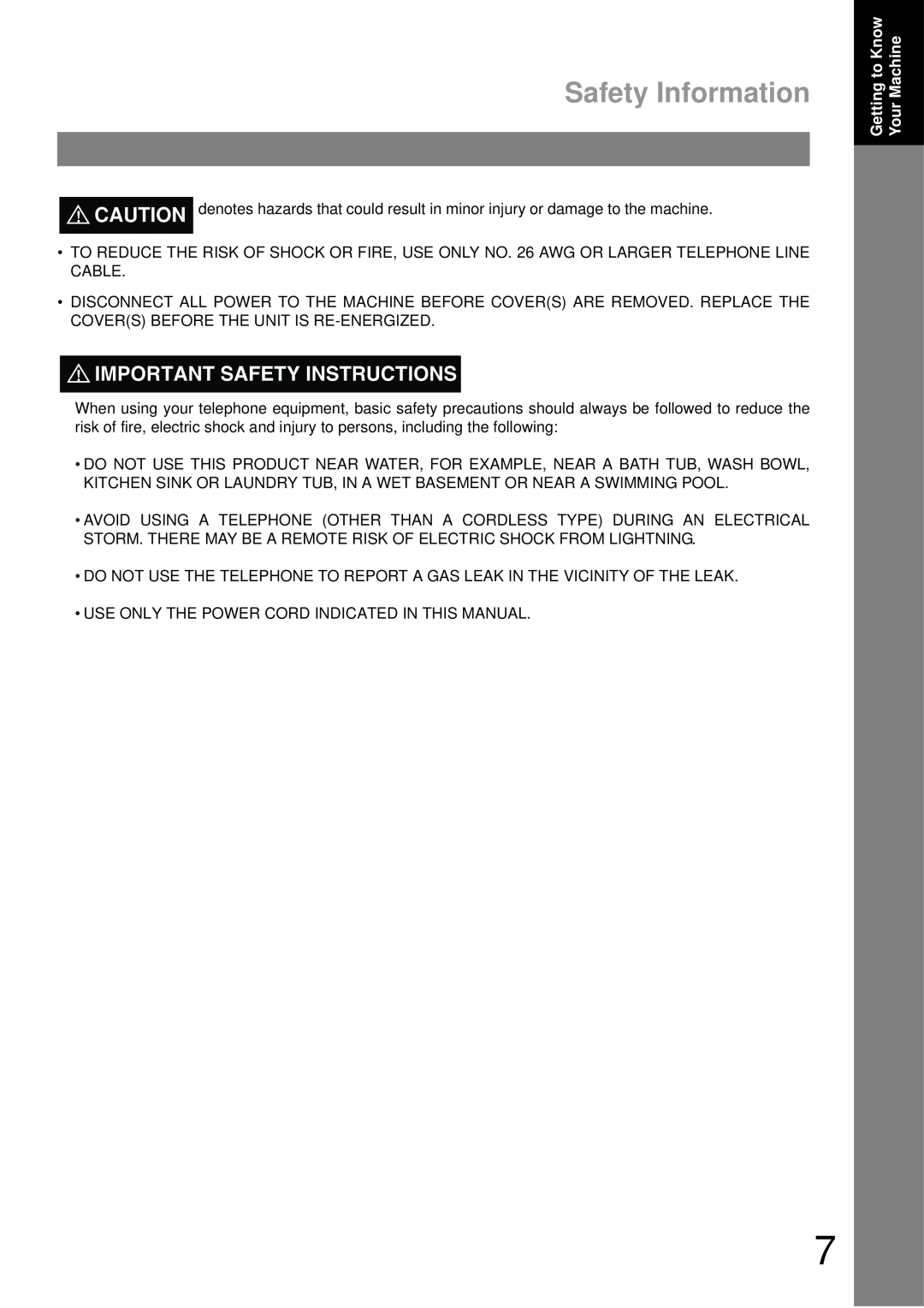 Castelle UF-490 appendix Safety Information, Important Safety Instructions 