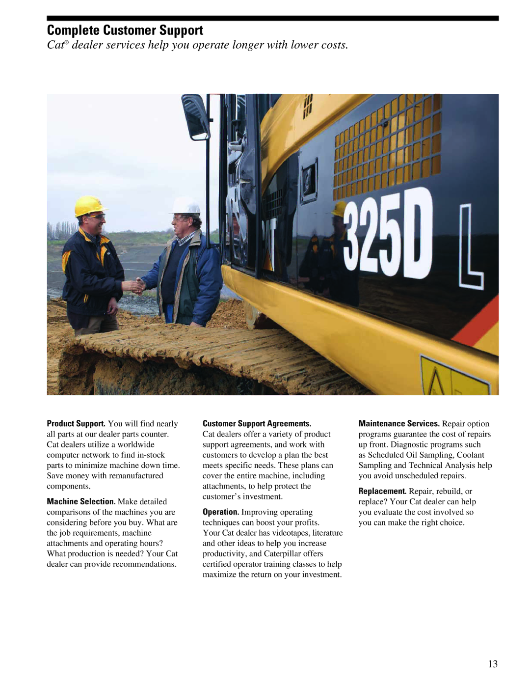 CAT 325DL manual Complete Customer Support, Customer Support Agreements 