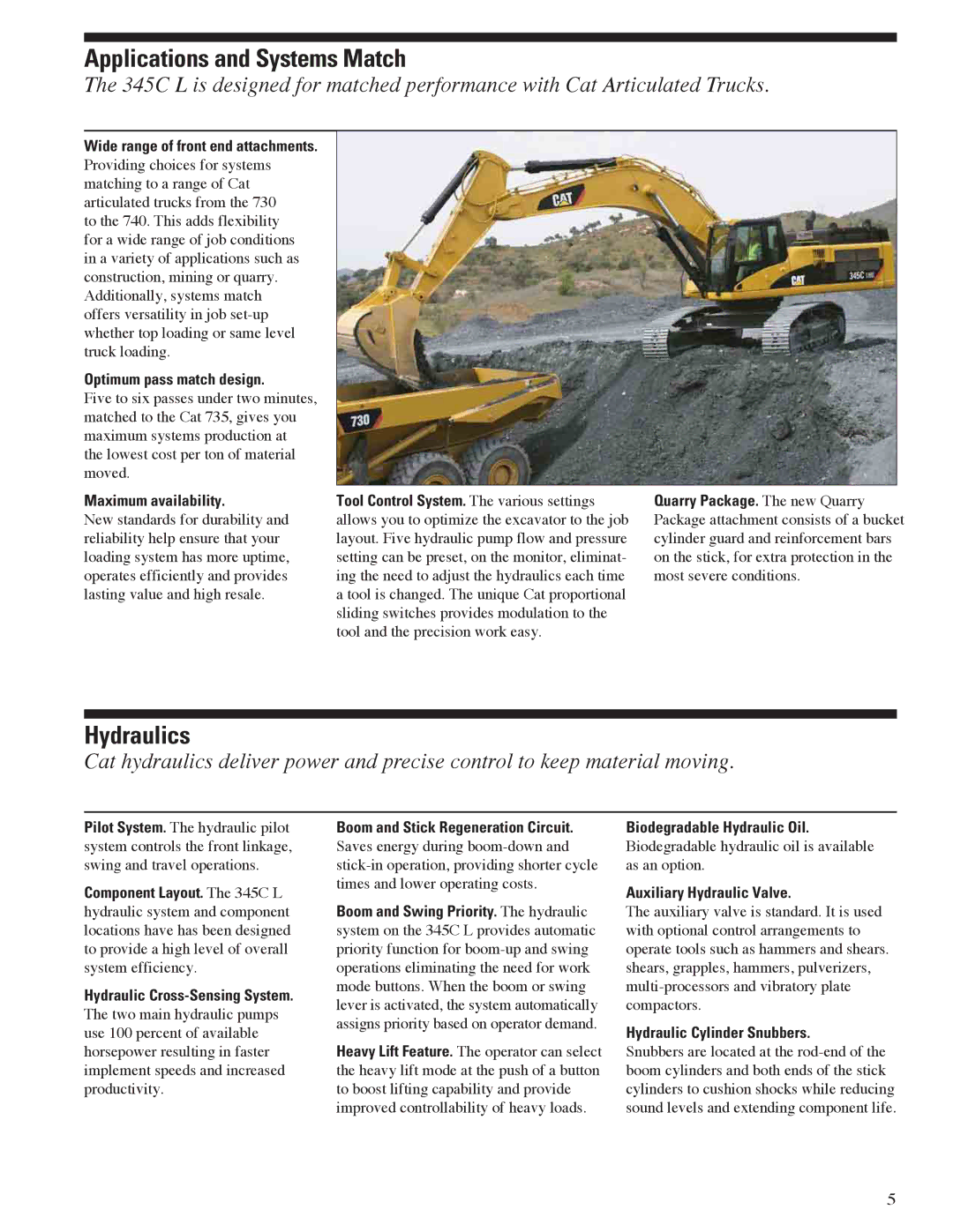 CAT 345C L manual Applications and Systems Match, Hydraulics 