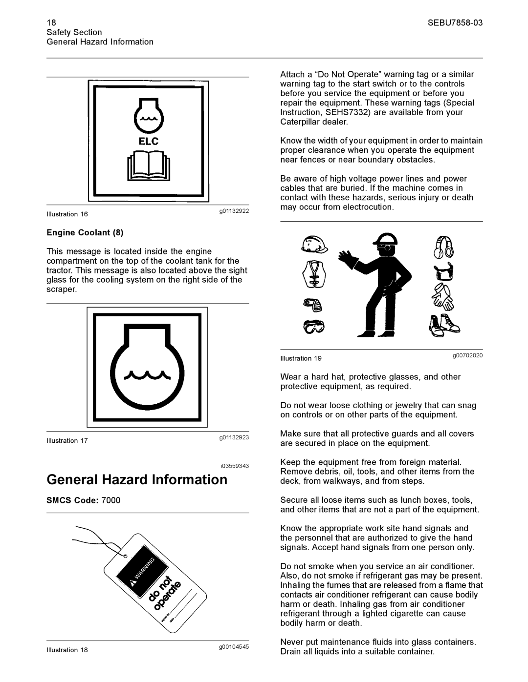 CAT 627G manual General Hazard Information, Engine Coolant, Smcs Code 