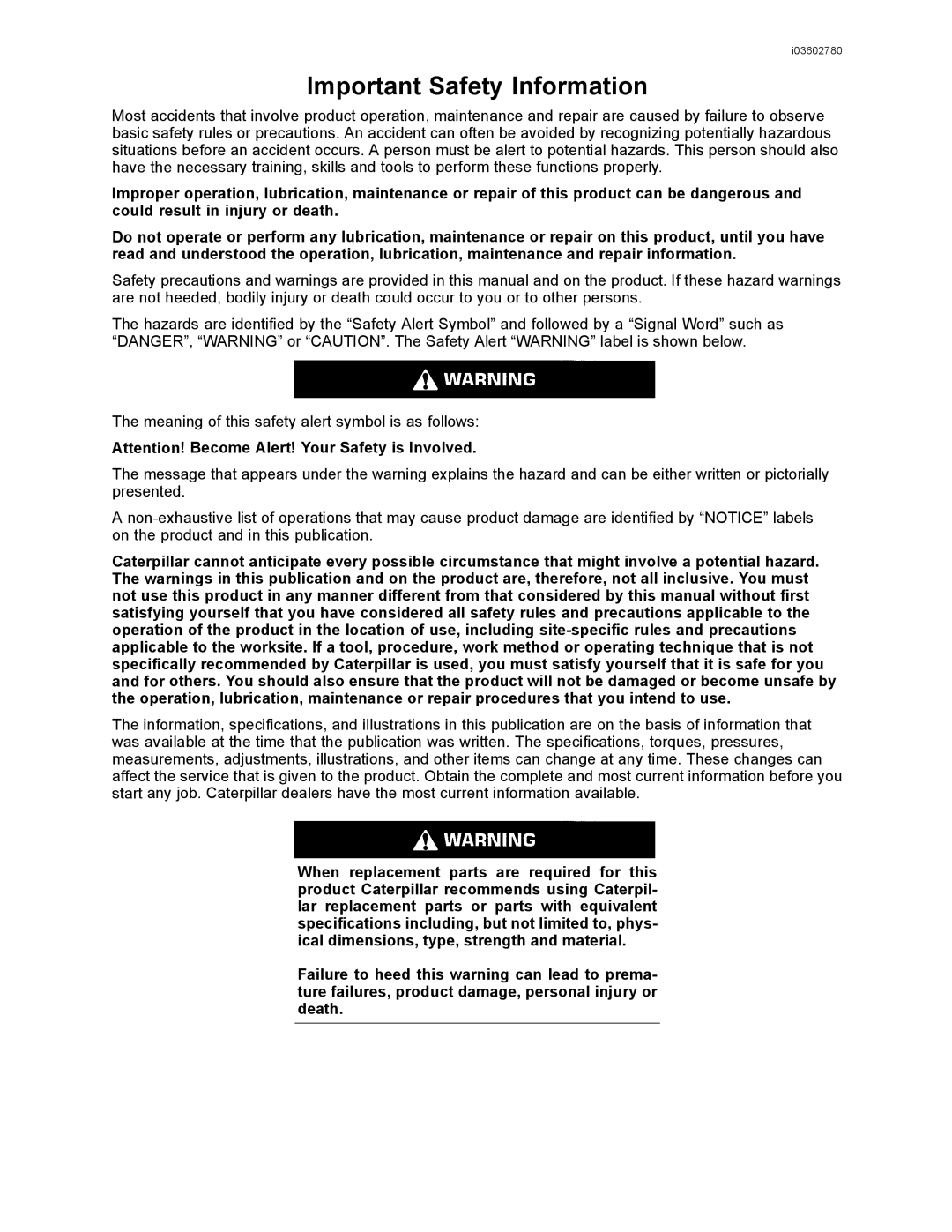 CAT 627G manual Important Safety Information 