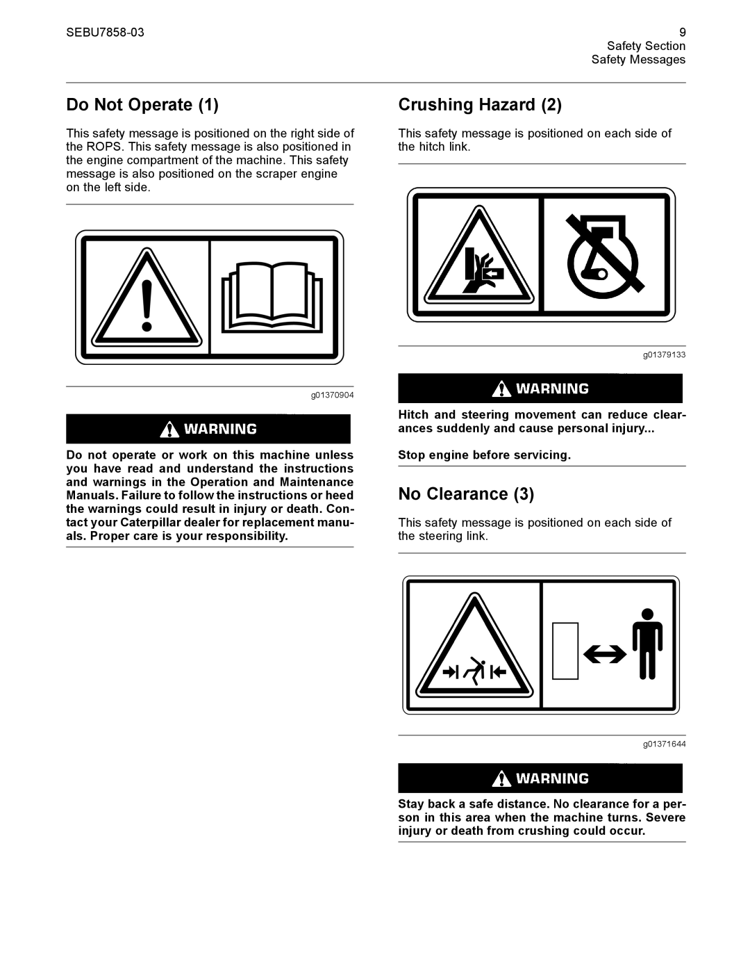 CAT 627G manual Do Not Operate, No Clearance 