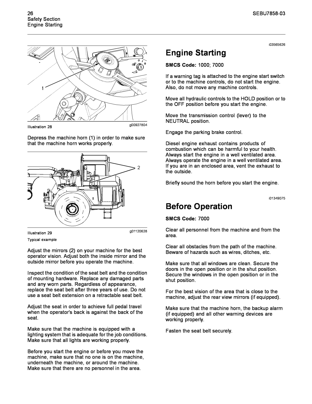 CAT 627G manual Engine Starting, Before Operation 