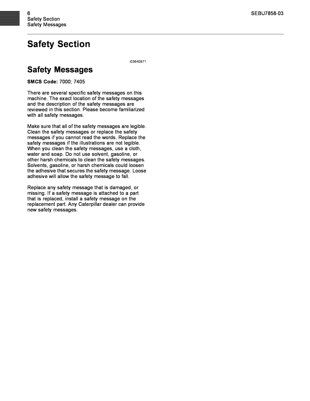 CAT 627G manual Safety Messages, Safety Section 