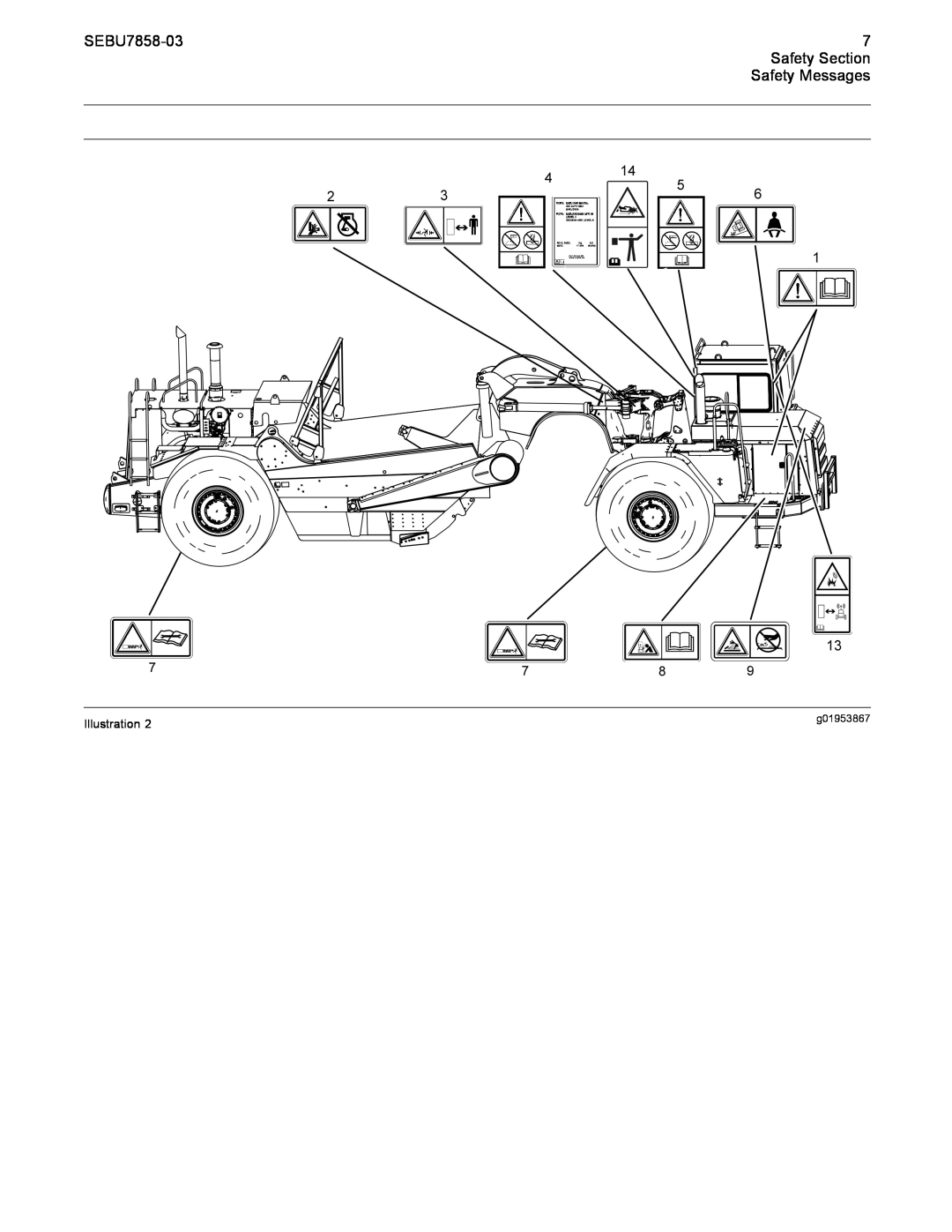 CAT 627G manual SEBU7858-03, Safety Section, Safety Messages, Illustration, g01953867 