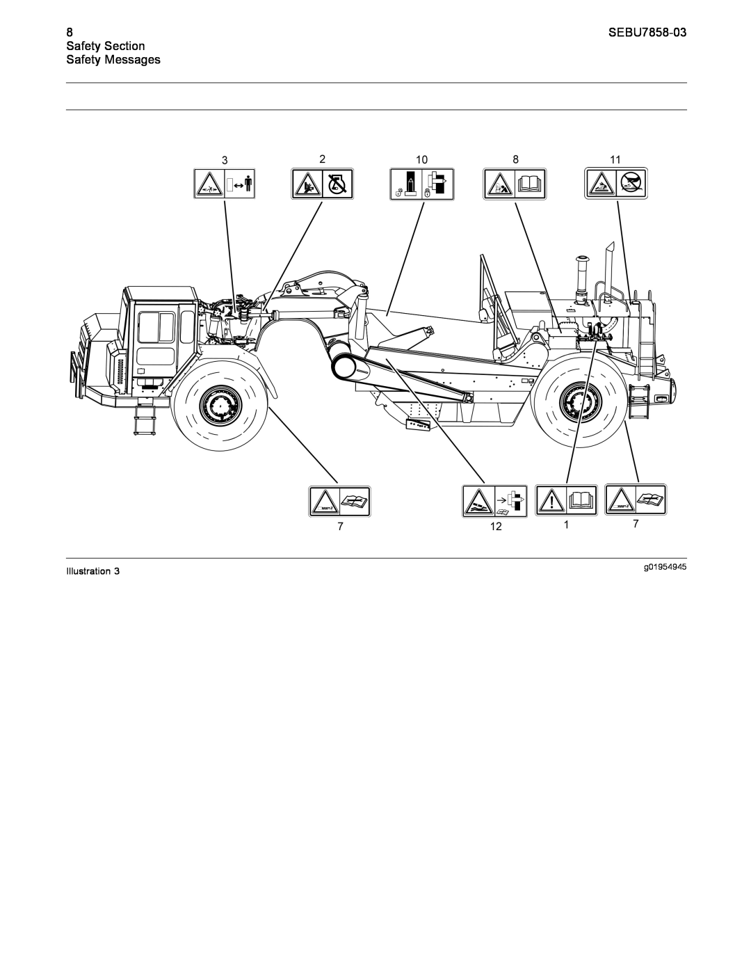 CAT 627G manual SEBU7858-03, Safety Section, Safety Messages, Illustration, g01954945 