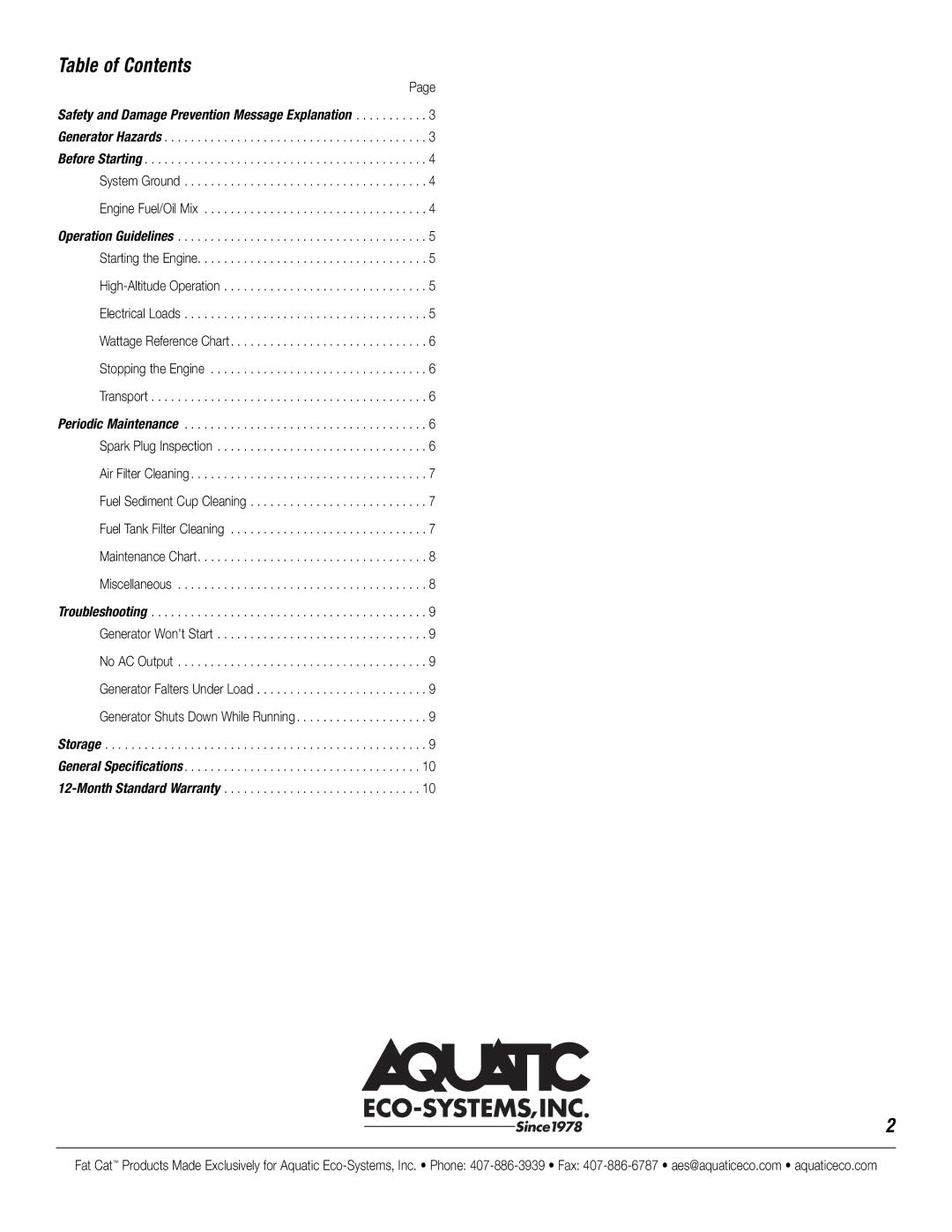 CAT GT950 manual Table of Contents 