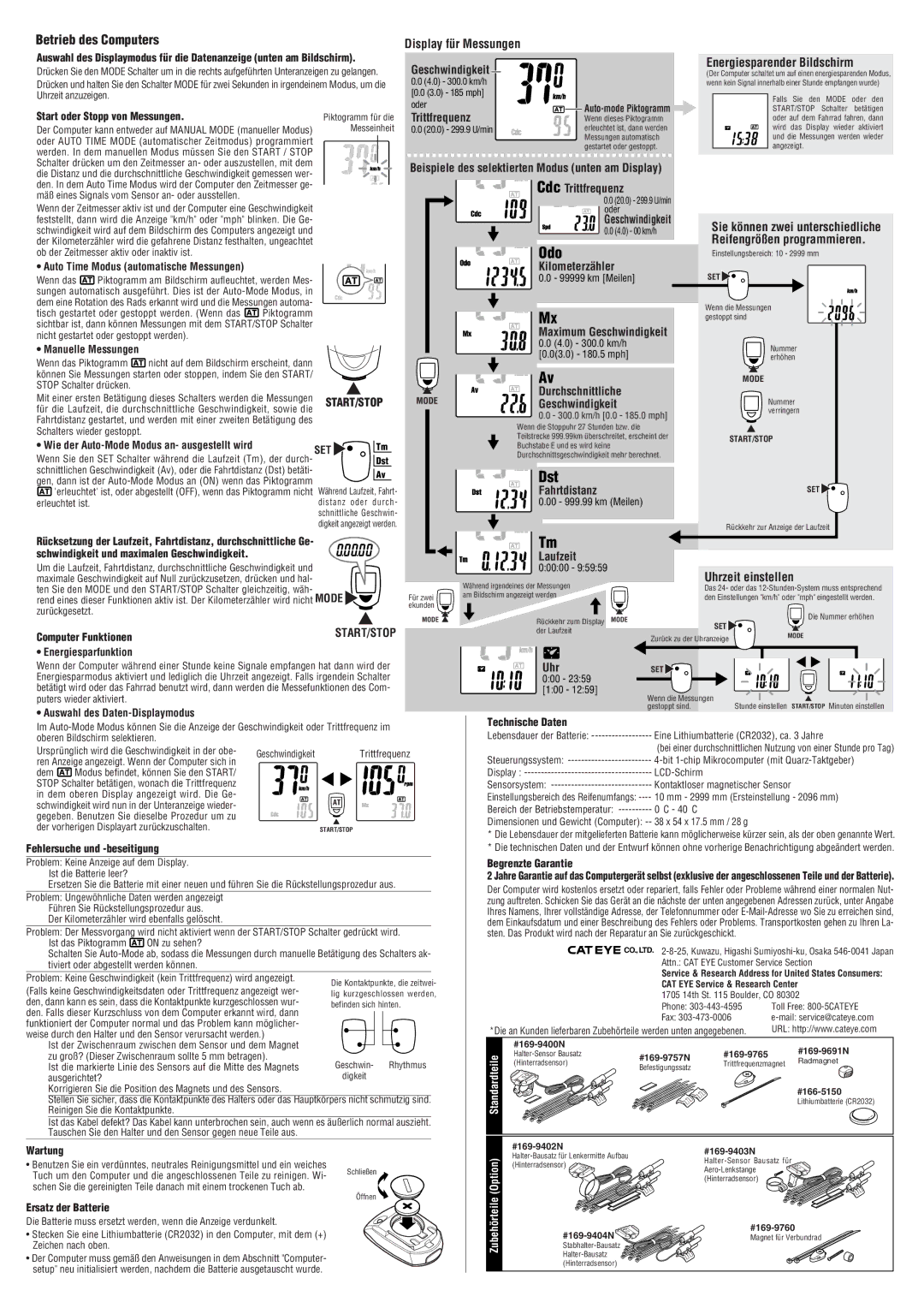 Cateye CC-CD200N manual Betrieb des Computers, Energiesparender Bildschirm, Uhrzeit einstellen 