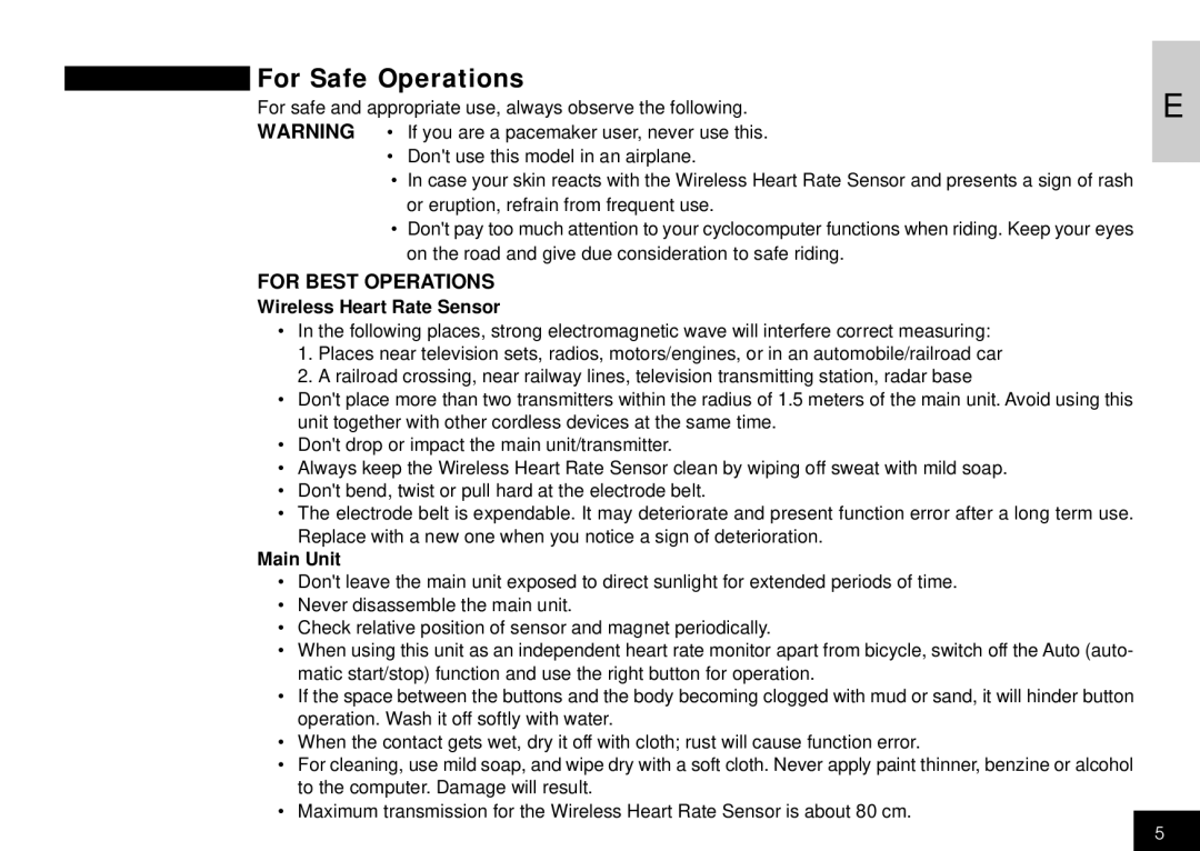 Cateye CC-HB1OO instruction manual For Safe Operations, Or eruption, refrain from frequent use 