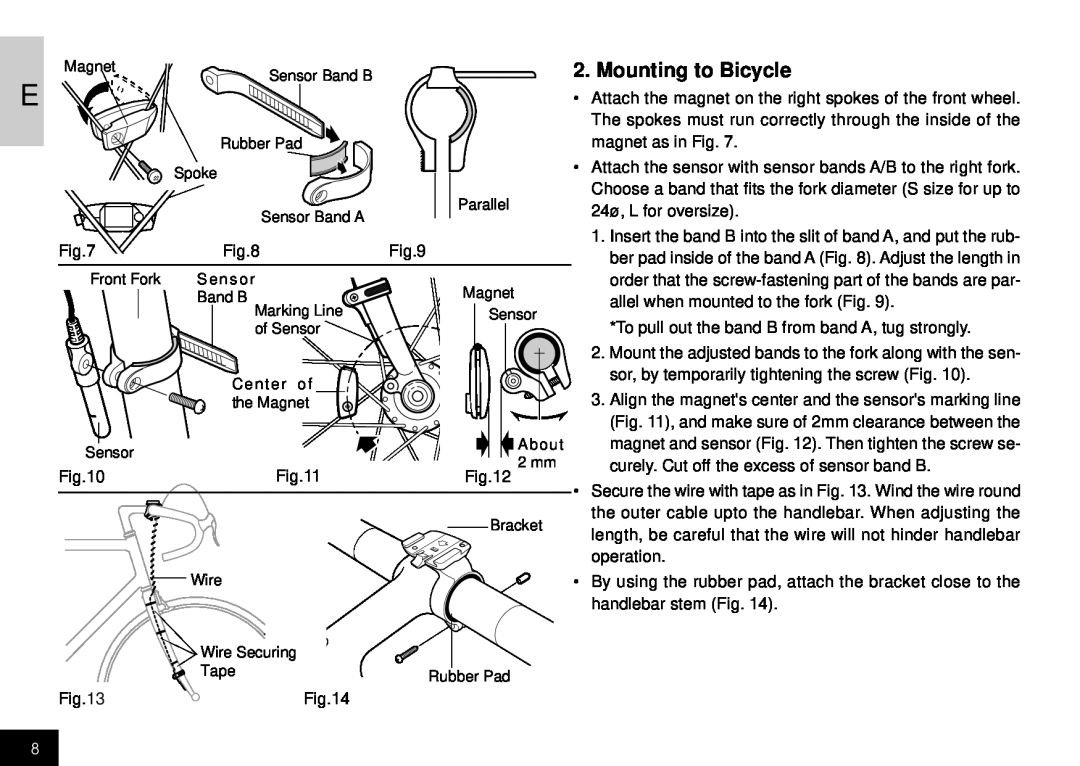 Cateye CC-HB1OO instruction manual Mounting to Bicycle 