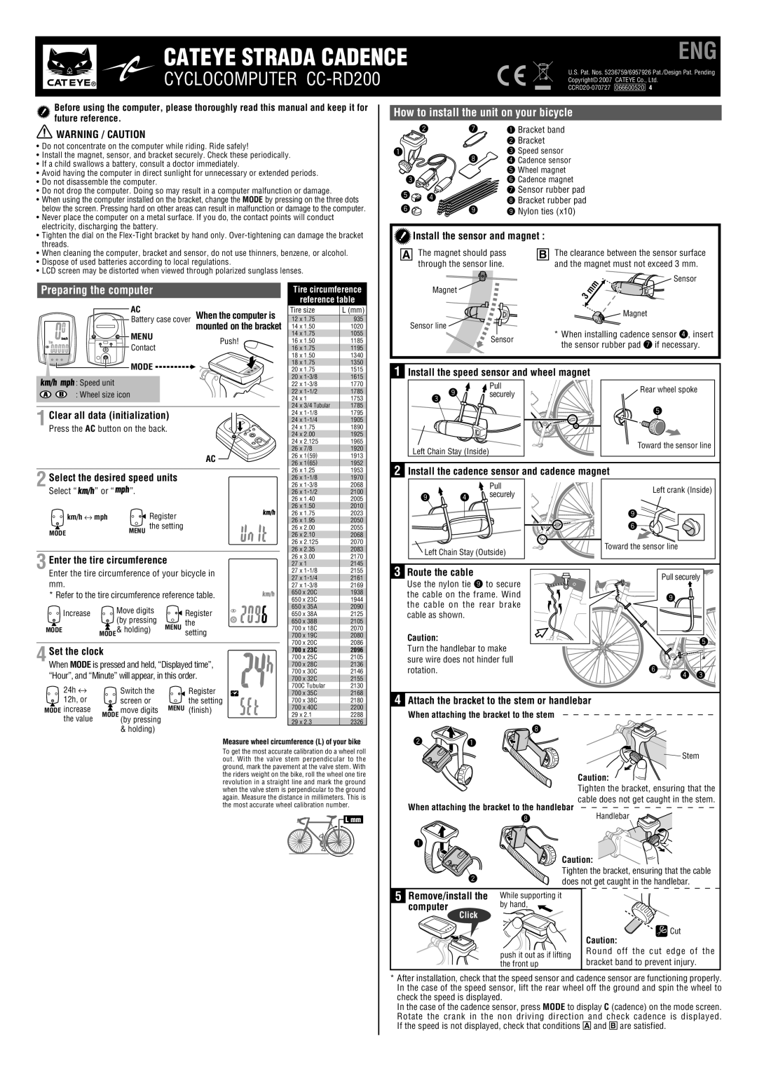 Cateye CC-RD200 manual How to install the unit on your bicycle, Preparing the computer 