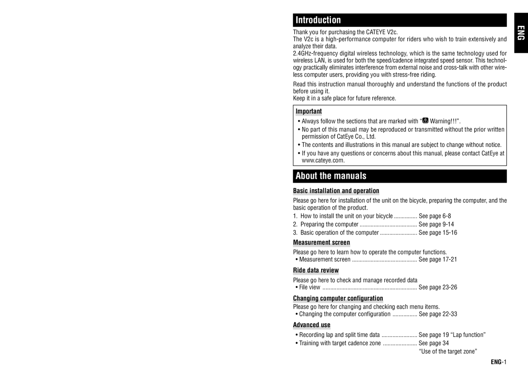 Cateye CC-TR200DW (V2c) instruction manual Introduction, About the manuals 