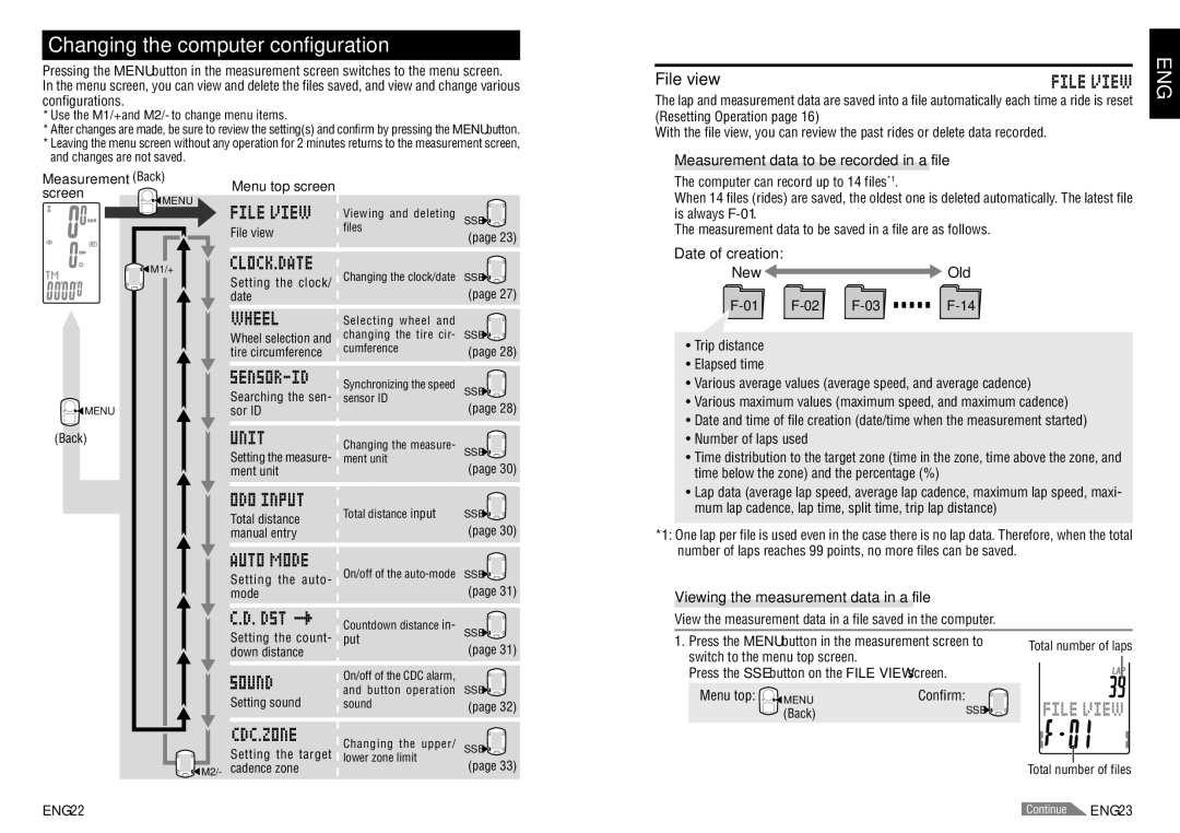 Cateye CC-TR200DW (V2c) Changing the computer configuration, File view, Measurement data to be recorded in a file 