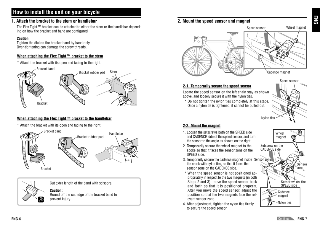 Cateye CC-TR200DW (V2c) How to install the unit on your bicycle, Attach the bracket to the stem or handlebar 