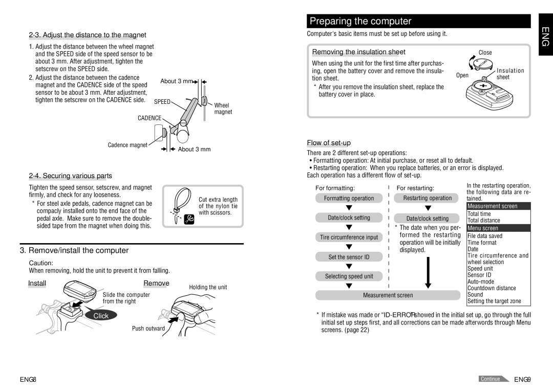 Cateye CC-TR200DW (V2c) instruction manual Preparing the computer, Remove/install the computer 