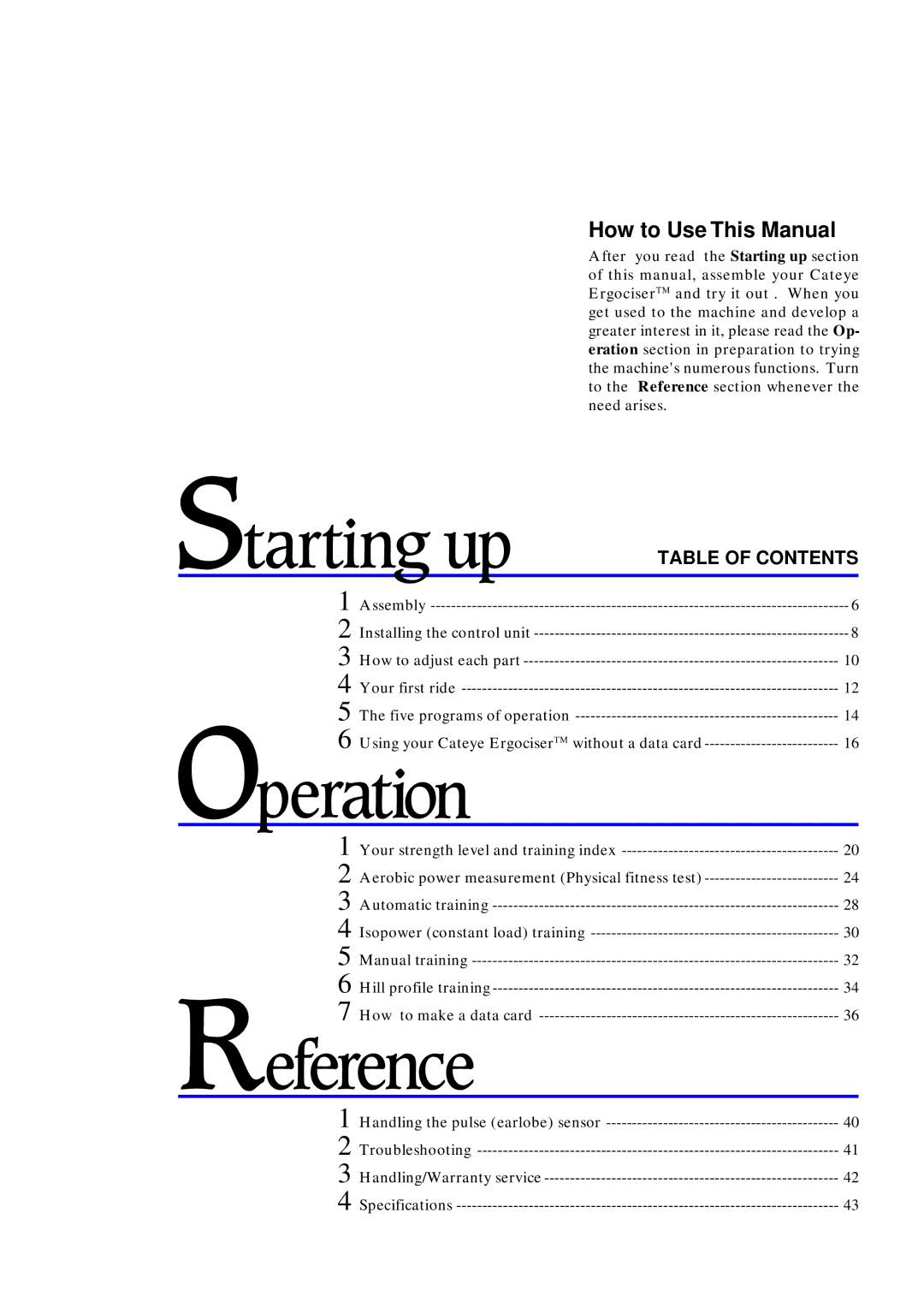 Cateye EC-1200 operating instructions How to Use This Manual, Table of Contents 