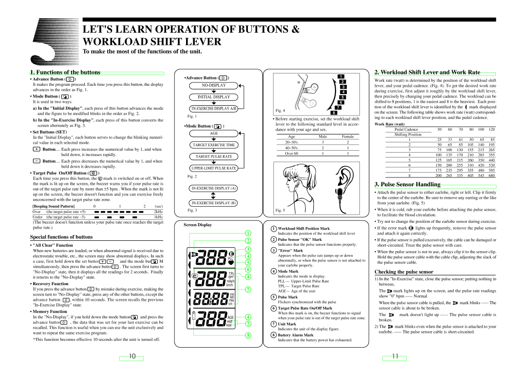 Cateye EC-35OO Lets Learn Operation of Buttons & Workload Shift Lever, Workload Shift Lever and Work Rate 