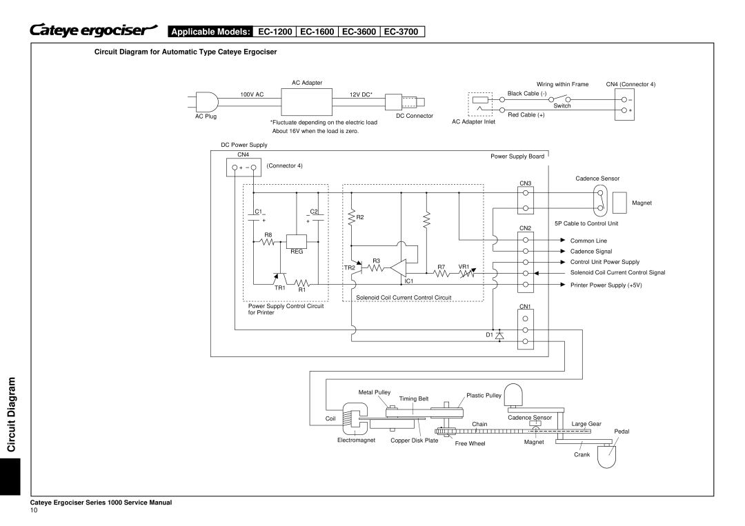 Cateye EC-3700, EC-3600 service manual Circuit Diagram for Automatic Type Cateye Ergociser 