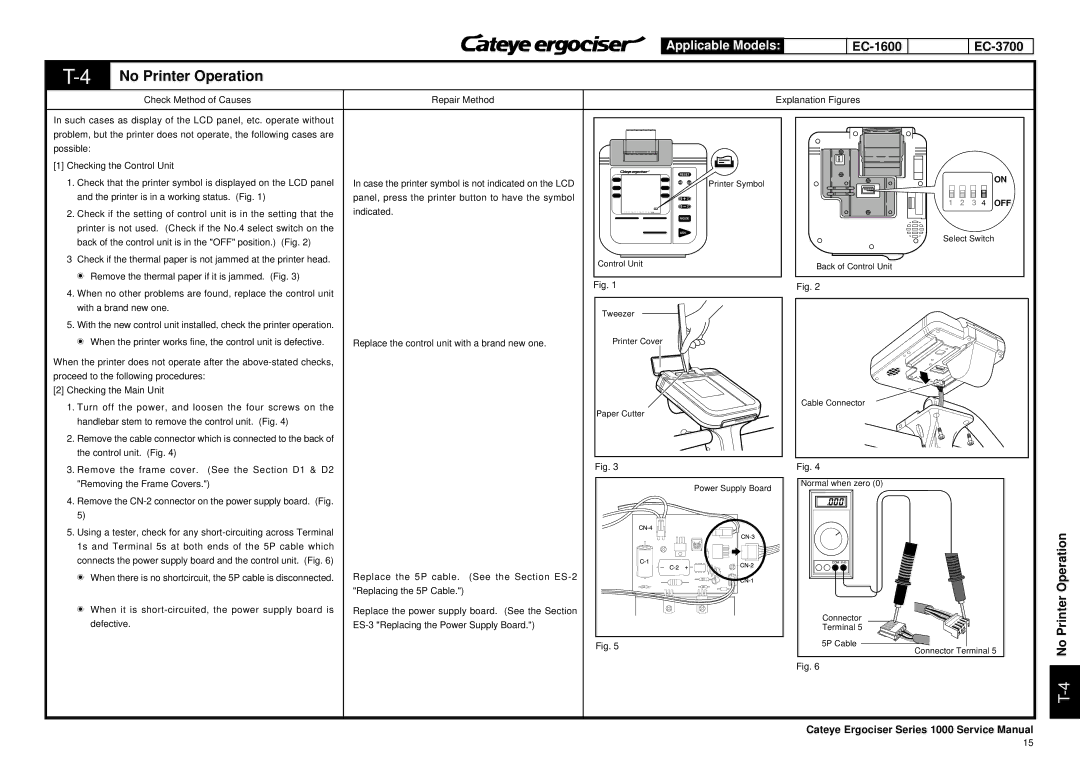 Cateye EC-3600 EC-1600 EC-3700, 4No Printer Operation, Printer is not used. Check if the No.4 select switch on 